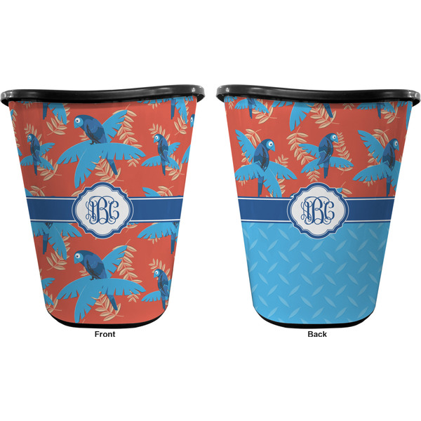 Blue Parrot Trash Can Black - Front and Back - Apvl
