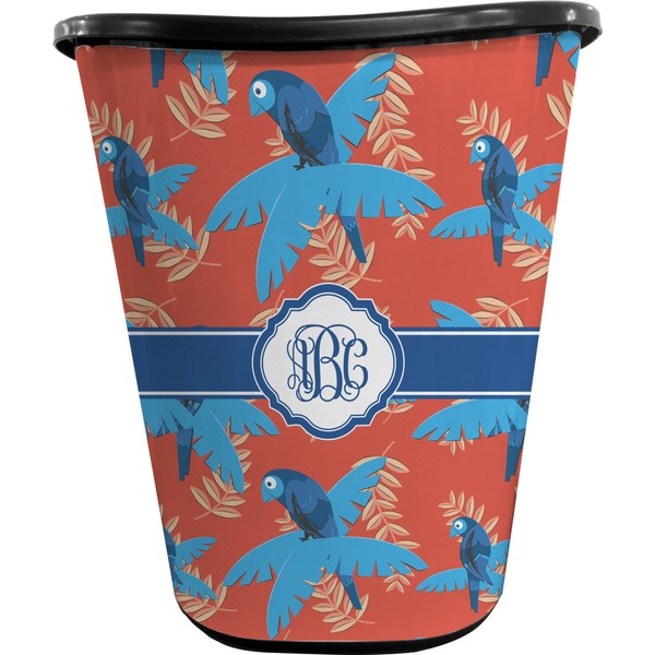 Custom Blue Parrot Waste Basket - Single Sided (Black) (Personalized)