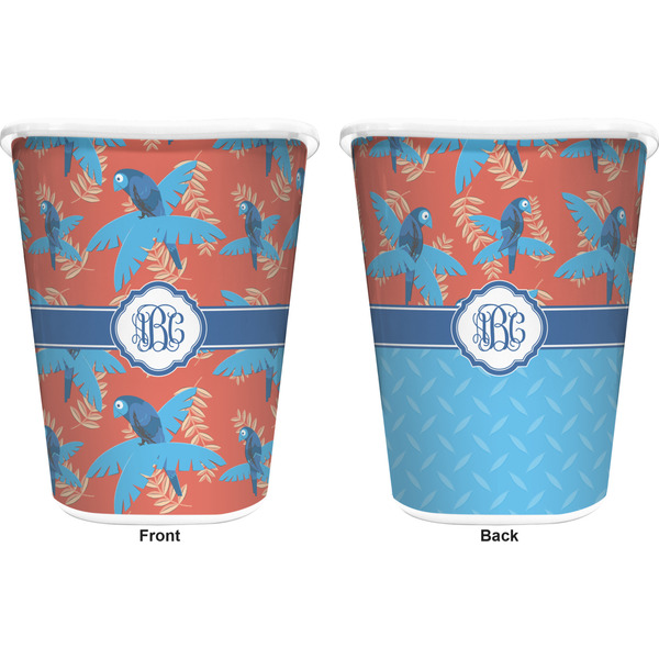 Blue Parrot Trash Can White - Front and Back - Apvl
