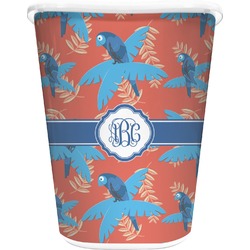 Blue Parrot Waste Basket - Single Sided (White) (Personalized)