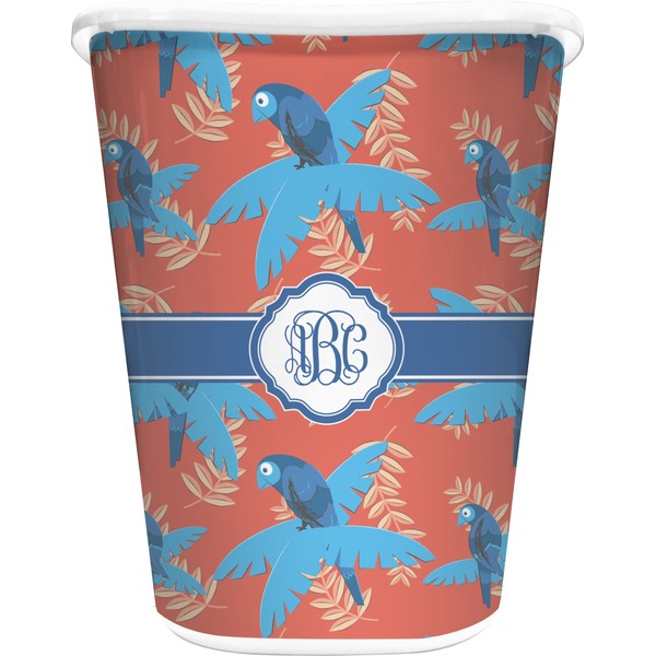 Custom Blue Parrot Waste Basket - Double Sided (White) (Personalized)