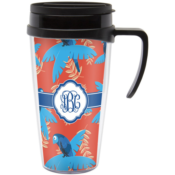 Custom Blue Parrot Acrylic Travel Mug with Handle (Personalized)