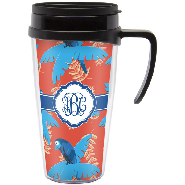 Custom Blue Parrot Acrylic Travel Mug with Handle (Personalized)