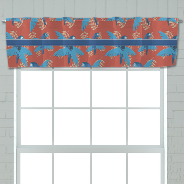 Blue Parrot Valance - Closeup on window