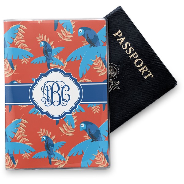 Custom Blue Parrot Vinyl Passport Holder (Personalized)