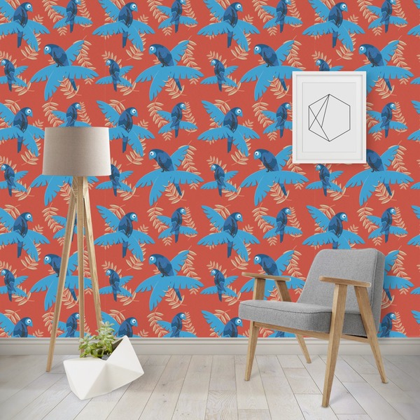 Custom Blue Parrot Wallpaper & Surface Covering (Water Activated - Removable)