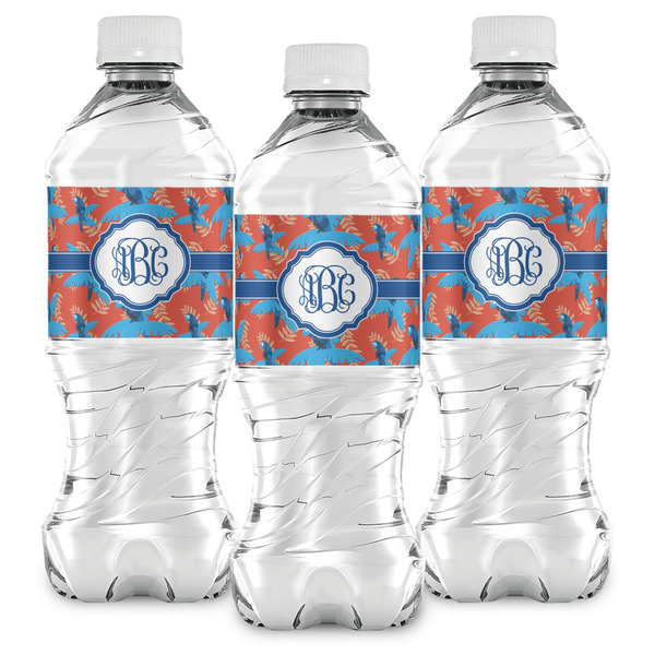 Blue Parrot Water Bottle Labels - Front View