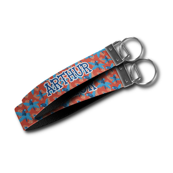 Blue Parrot Webbing Keychain FOBs - Size Comparison