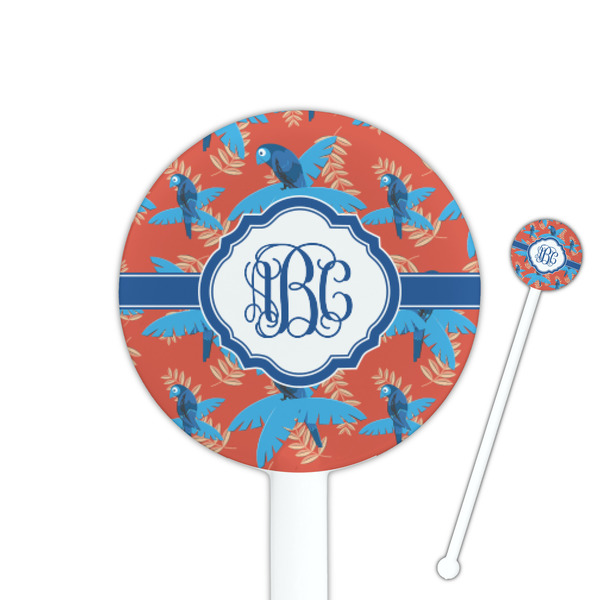 Custom Blue Parrot 5.5" Round Plastic Stir Sticks - White - Double Sided (Personalized)