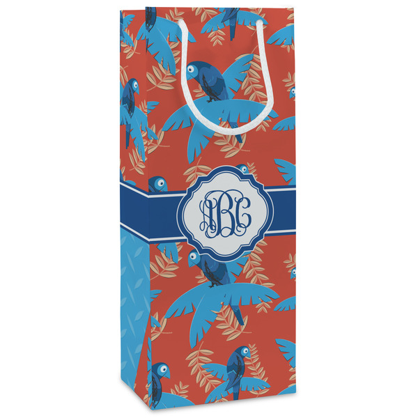 Custom Blue Parrot Wine Gift Bags (Personalized)