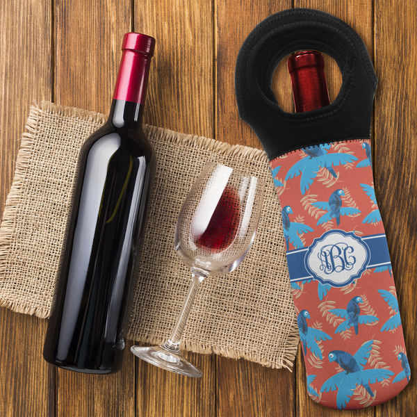 Blue Parrot Wine Tote Bag - FLATLAY