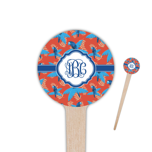 Custom Blue Parrot 4" Round Wooden Food Picks - Single Sided (Personalized)