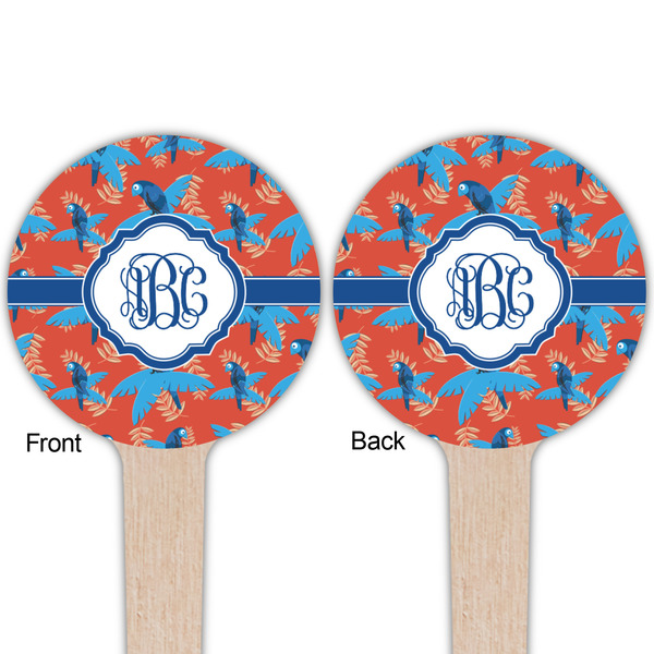 Blue Parrot Wooden 4" Food Pick - Round - Double Sided - Front & Back