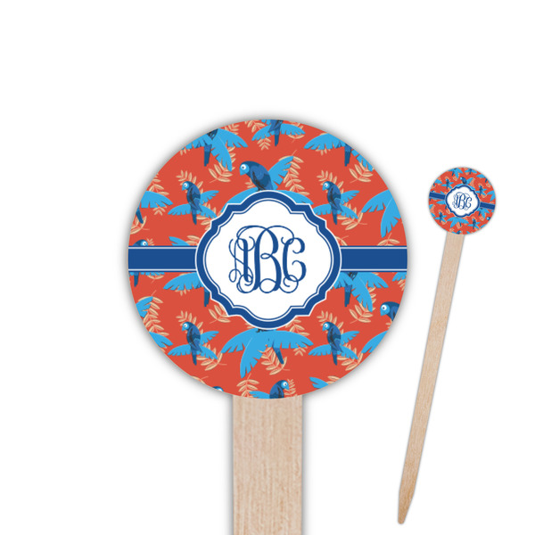 Custom Blue Parrot 6" Round Wooden Food Picks - Single Sided (Personalized)