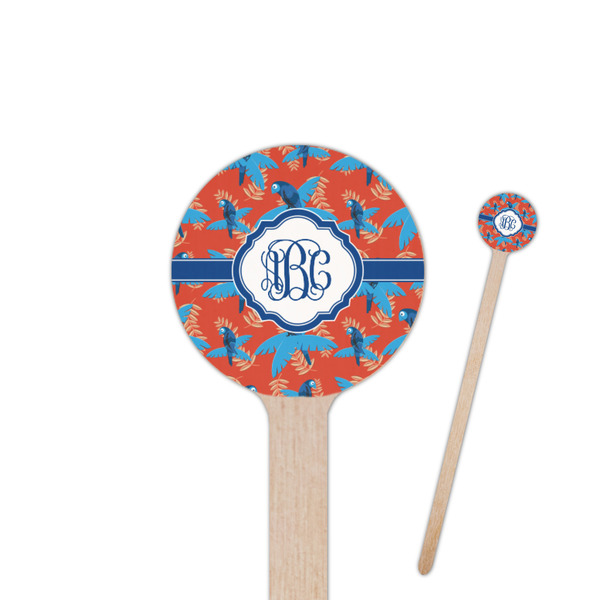 Custom Blue Parrot 6" Round Wooden Stir Sticks - Single Sided (Personalized)