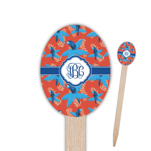 Custom Blue Parrot Oval Wooden Food Picks - Single Sided (Personalized)