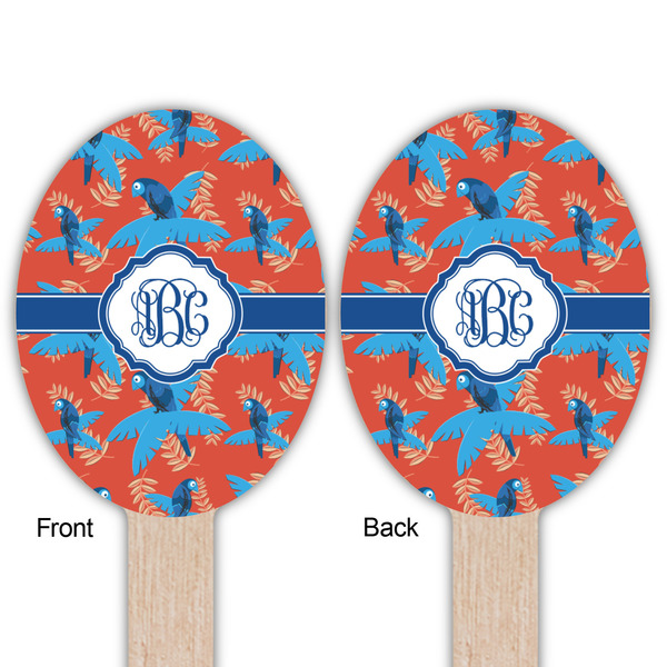 Blue Parrot Wooden Food Pick - Oval - Double Sided - Front & Back