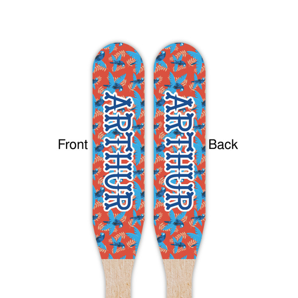 Blue Parrot Wooden Food Pick - Paddle - Double Sided - Front & Back