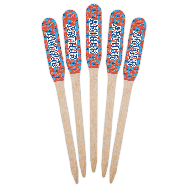 Blue Parrot Wooden Food Pick - Paddle - Fan View