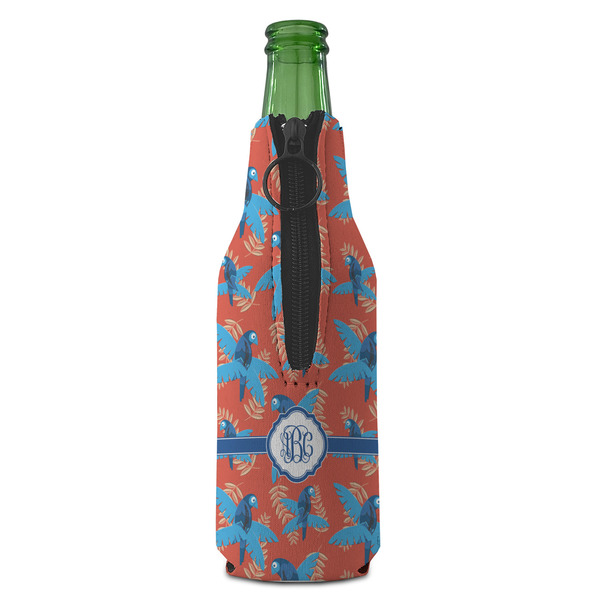 Blue Parrot Zipper Bottle Cooler - BACK (bottle)