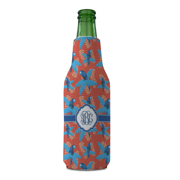 Blue Parrot Zipper Bottle Cooler - FRONT (bottle)