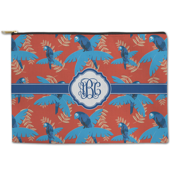 Custom Blue Parrot Zipper Pouch - Large - 12.5"x8.5" (Personalized)
