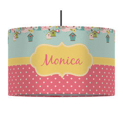 Easter Birdhouses 12" Drum Pendant Lamp - Fabric (Personalized)