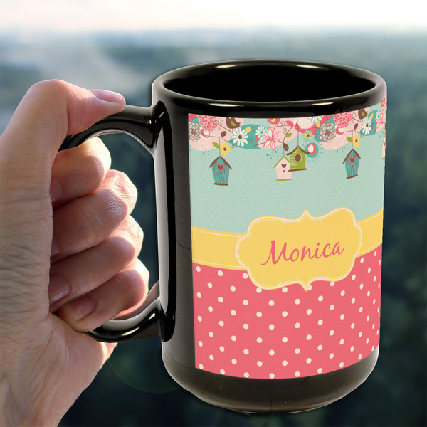 Easter Birdhouses 15oz. Black Mug - LIFESTYLE