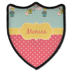 Easter Birdhouses Iron On Shield Patch B w/ Name or Text