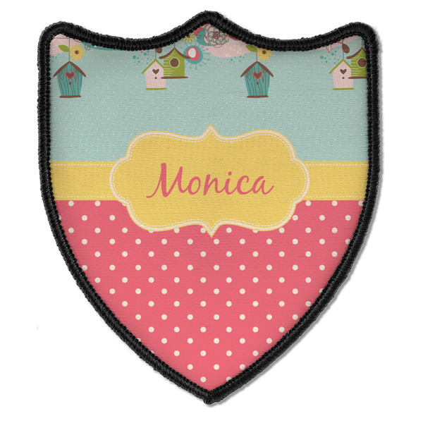 Custom Easter Birdhouses Iron On Shield Patch B w/ Name or Text