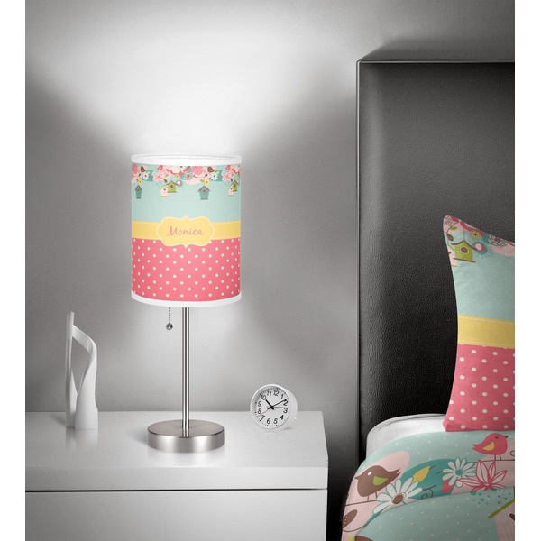 Easter Birdhouses 7 inch drum lamp shade - in room