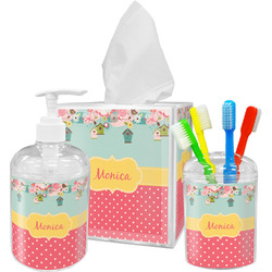 Easter Birdhouses Acrylic Bathroom Accessories Set w/ Name or Text