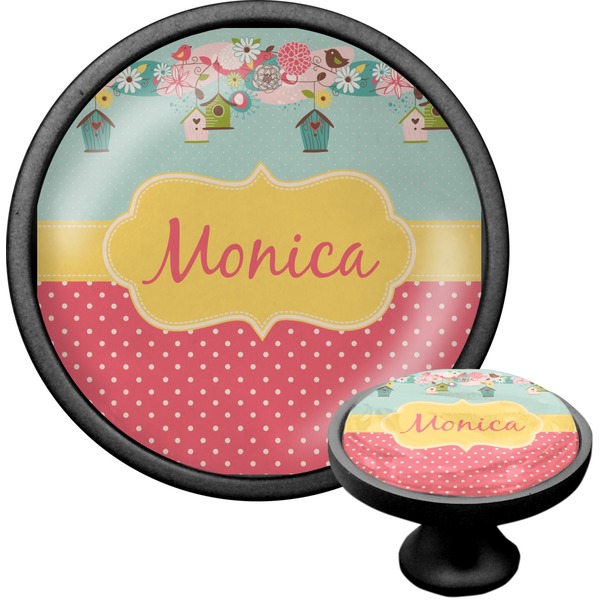 Custom Easter Birdhouses Cabinet Knob (Black) (Personalized)