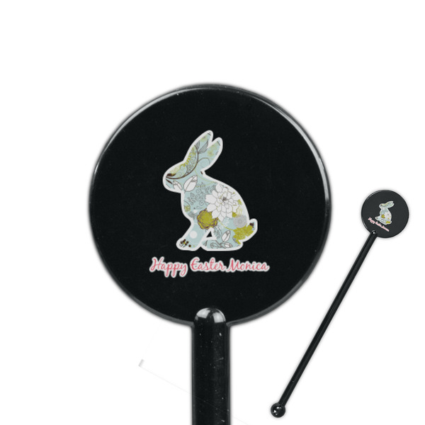 Custom Easter Birdhouses 5.5" Round Plastic Stir Sticks - Black - Single Sided (Personalized)