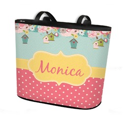 Easter Birdhouses Bucket Tote w/ Genuine Leather Trim - Large w/ Front & Back Design (Personalized)