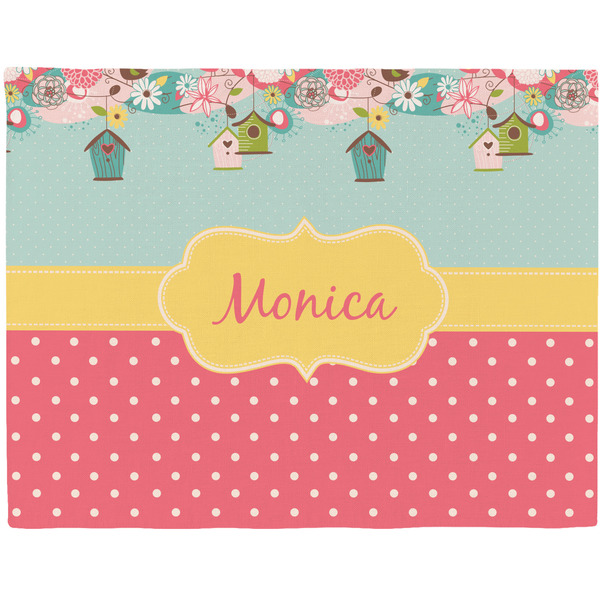 Custom Easter Birdhouses Woven Fabric Placemat - Twill w/ Name or Text