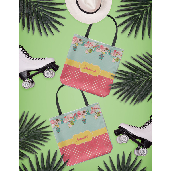 Easter Birdhouses Canvas Tote Lifestyle Front and Back- 13x13
