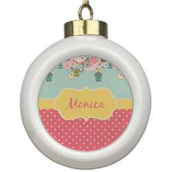 Easter Birdhouses Ceramic Ball Ornament (Personalized)