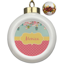 Easter Birdhouses Ceramic Ball Ornaments - Poinsettia Garland (Personalized)