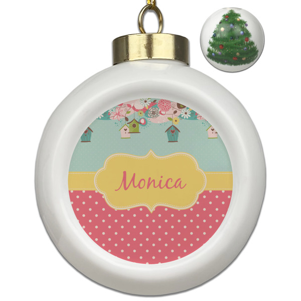 Custom Easter Birdhouses Ceramic Ball Ornament - Christmas Tree (Personalized)
