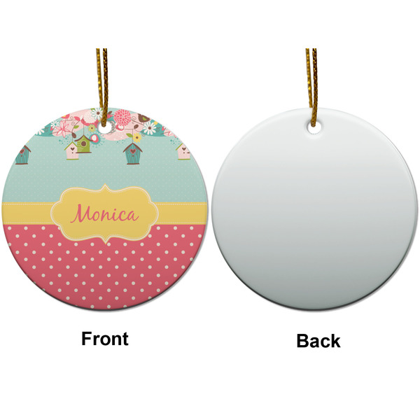 Easter Birdhouses Ceramic Flat Ornament - Circle Front & Back (APPROVAL)