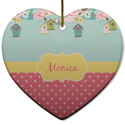 Easter Birdhouses Heart Ceramic Ornament w/ Name or Text