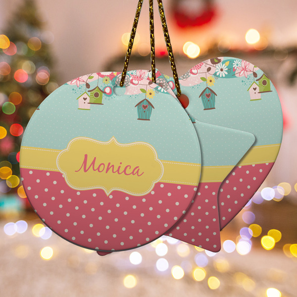 Custom Easter Birdhouses Ceramic Ornament w/ Name or Text