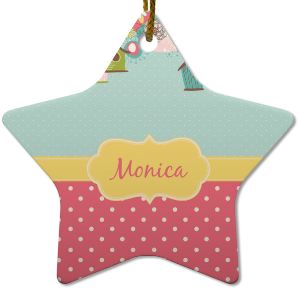 Custom Easter Birdhouses Star Ceramic Ornament w/ Name or Text