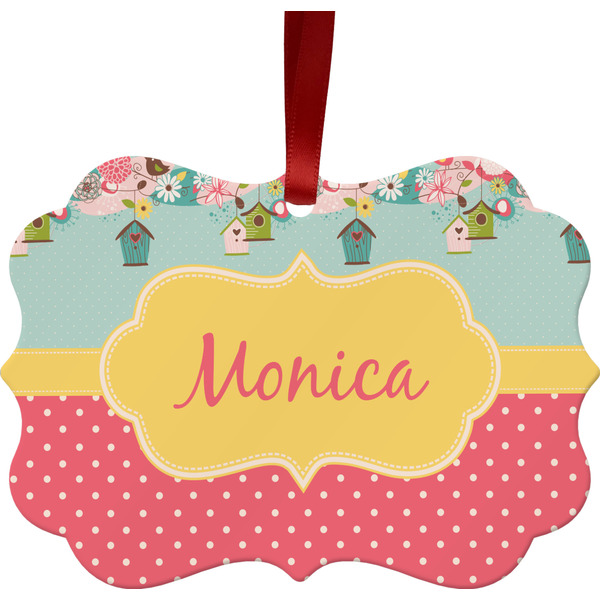 Custom Easter Birdhouses Metal Frame Ornament - Double Sided w/ Name or Text