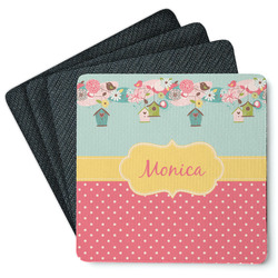 Easter Birdhouses Square Rubber Backed Coasters - Set of 4 (Personalized)