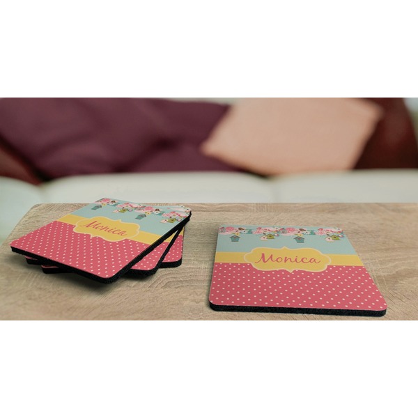 Easter Birdhouses Coaster Rubber Back - On Coffee Table