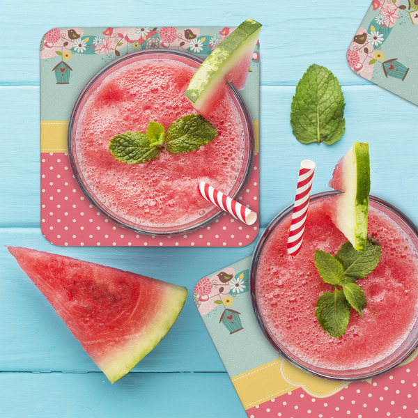 Easter Birdhouses Coaster Set - LIFESTYLE