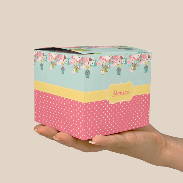 Easter Birdhouses Cube Favor Gift Box - On Hand - Scale View