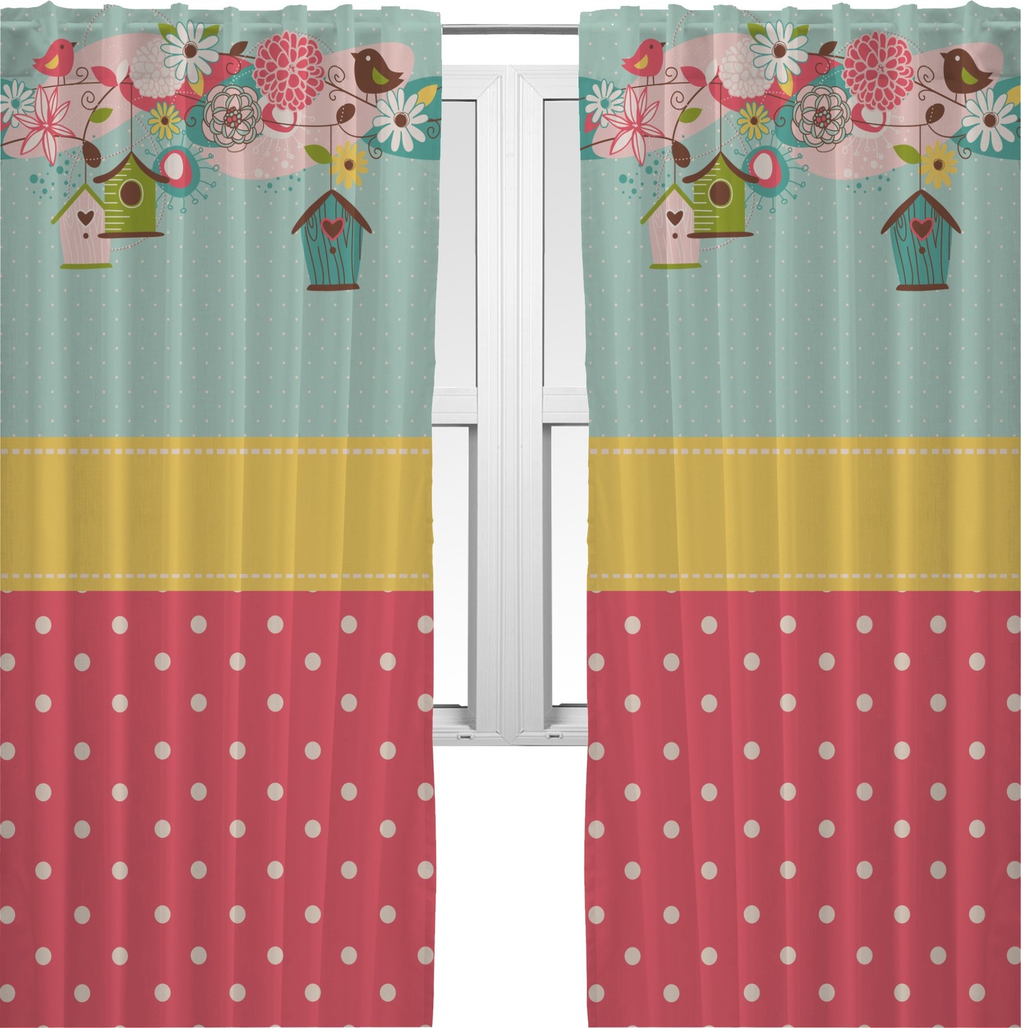 Easter Birdhouses Curtains 40"x54" Panels Lined (2 Panels Per Set